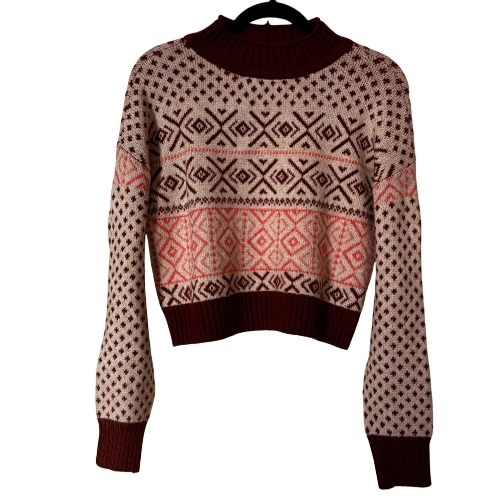 American Eagle Outfitters Women's XS Fair Isle Nordic Cropped Mock Neck Sweater